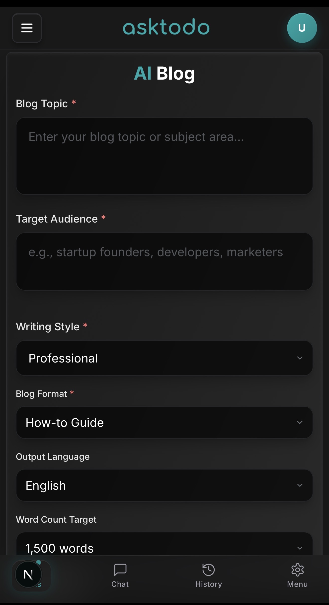 AI Blog Writer Mobile Interface - Professional Content Creation